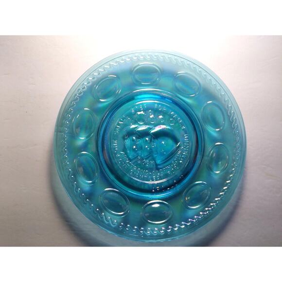 Vintage Carnival Glass blue Apollo 11 Space Astronaut Plate Wheaton Glass NASA - Picture 4 of 10